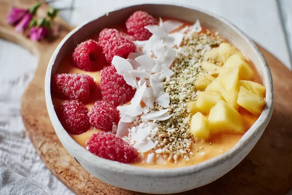 smoothie bowl tropical framboises graines