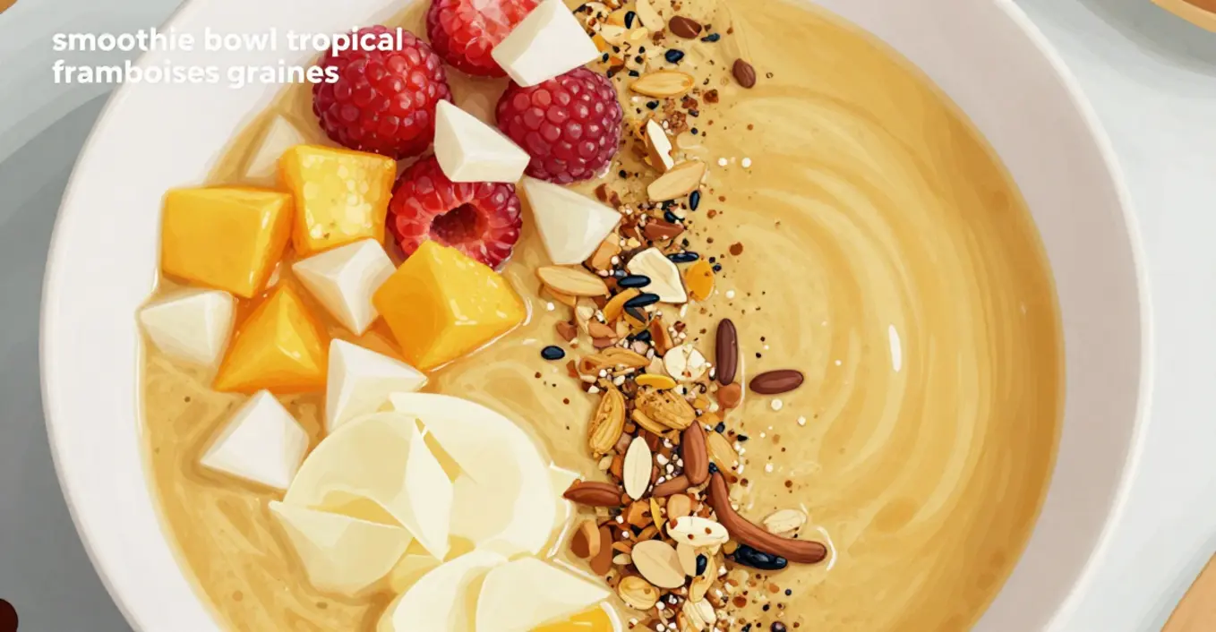 smoothie bowl tropical framboises graines