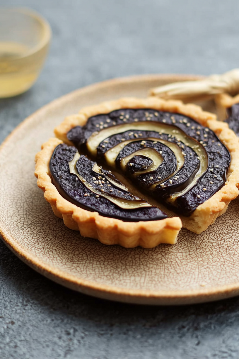 tartetelette fine caviar aubergine camembert