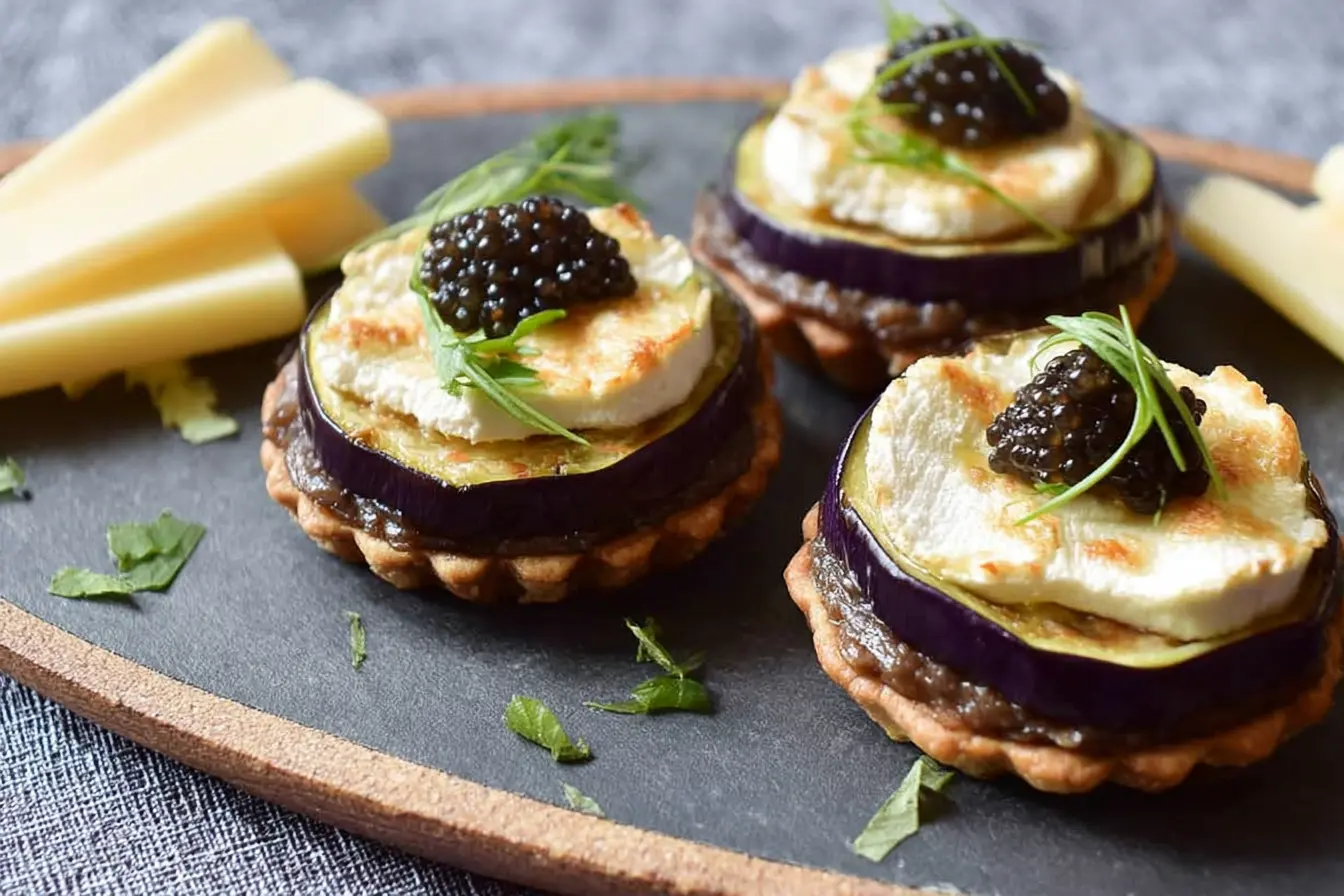 tartetelette fine caviar aubergine camembert