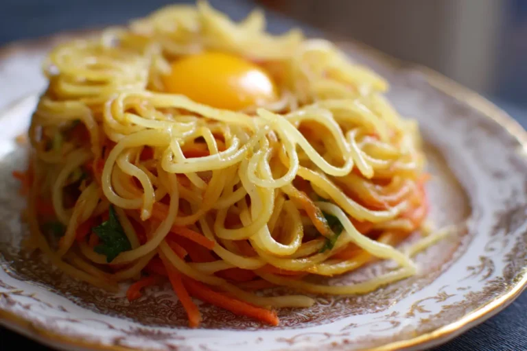 œufs au four sur spaghetti de légumes
