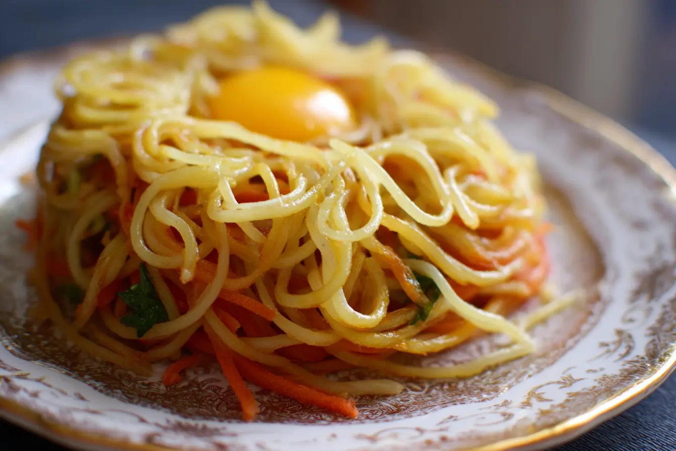 œufs au four sur spaghetti de légumes