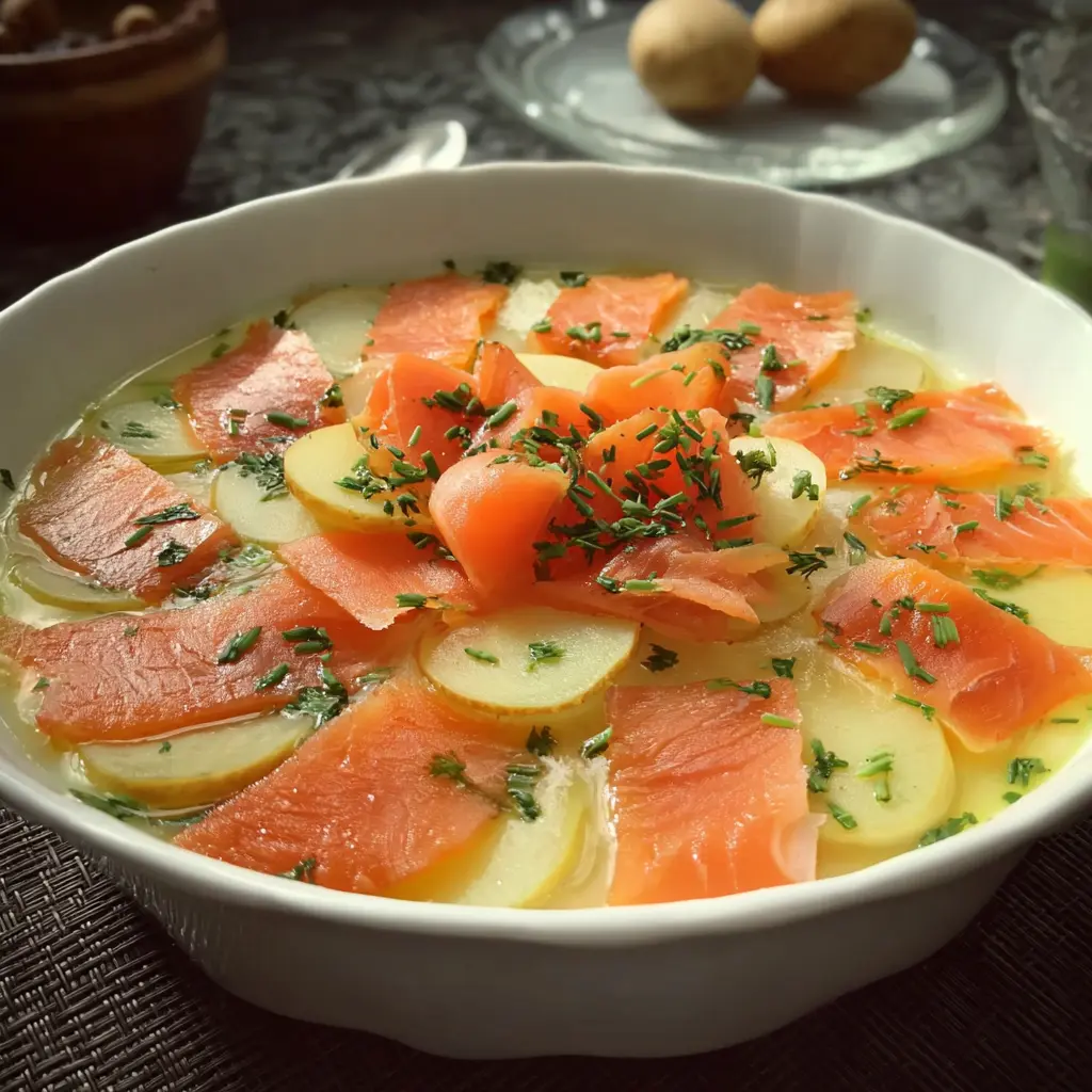 Velouté poireaux-pommes de terre au saumon fumé
